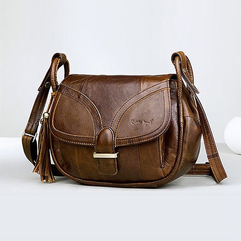 Vintage plain leather ladies one-shoulder messenger bag