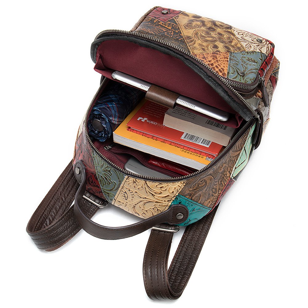 Ladies embossed patchwork backpack