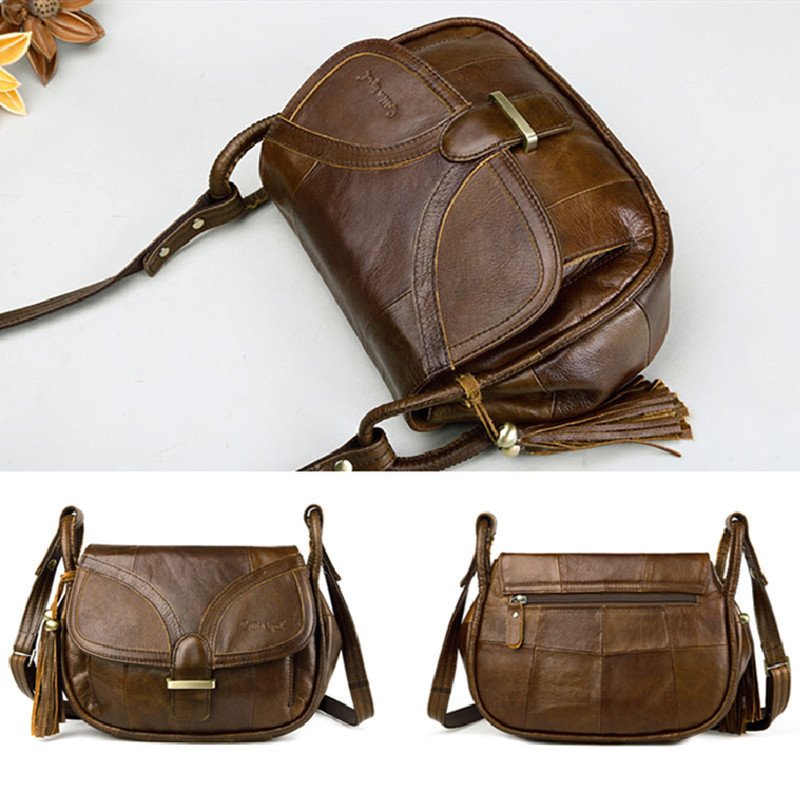 Vintage plain leather ladies one-shoulder messenger bag