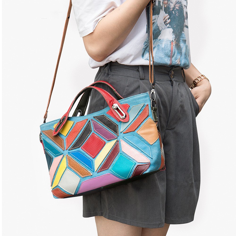 Colored Lady's Handbag With Cowhide Stitching Top Layer
