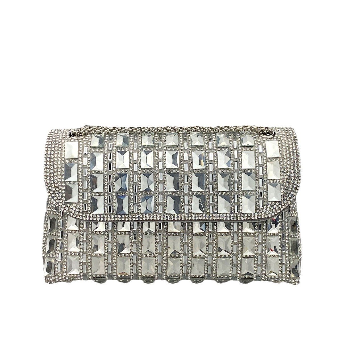Shiny Glass Rhinestone Chain Clutch