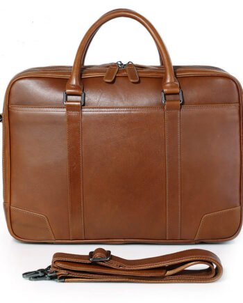 Computer Bag Tree Cream Leather Briefcase Double Layer Zipper Bag